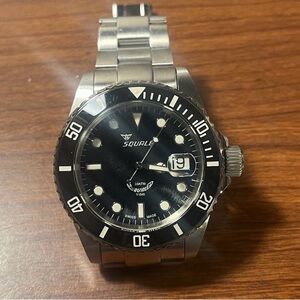 Squale 30 atmos Black and Silver Dive Watch no box or papers no warranty.